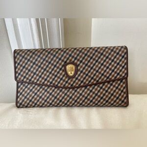 Aquascutum London Brown Leather Trim Plaid Wallet
